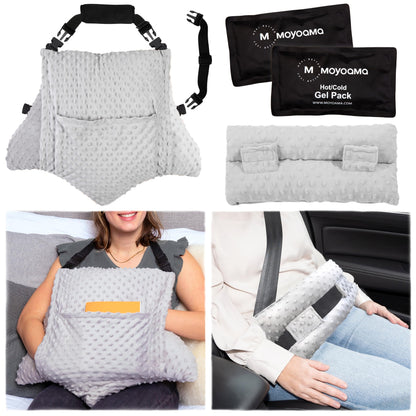 MOYOAMA 4 Pc Hysterectomy Pillow Set – Incl Seatbelt Cushion & 2 Gel Packs for Soothing Relief – After Hysterectomy Recovery Must-Haves, Post-Op C-Section Pillow Gifts, Abdominal Surgery Recovery