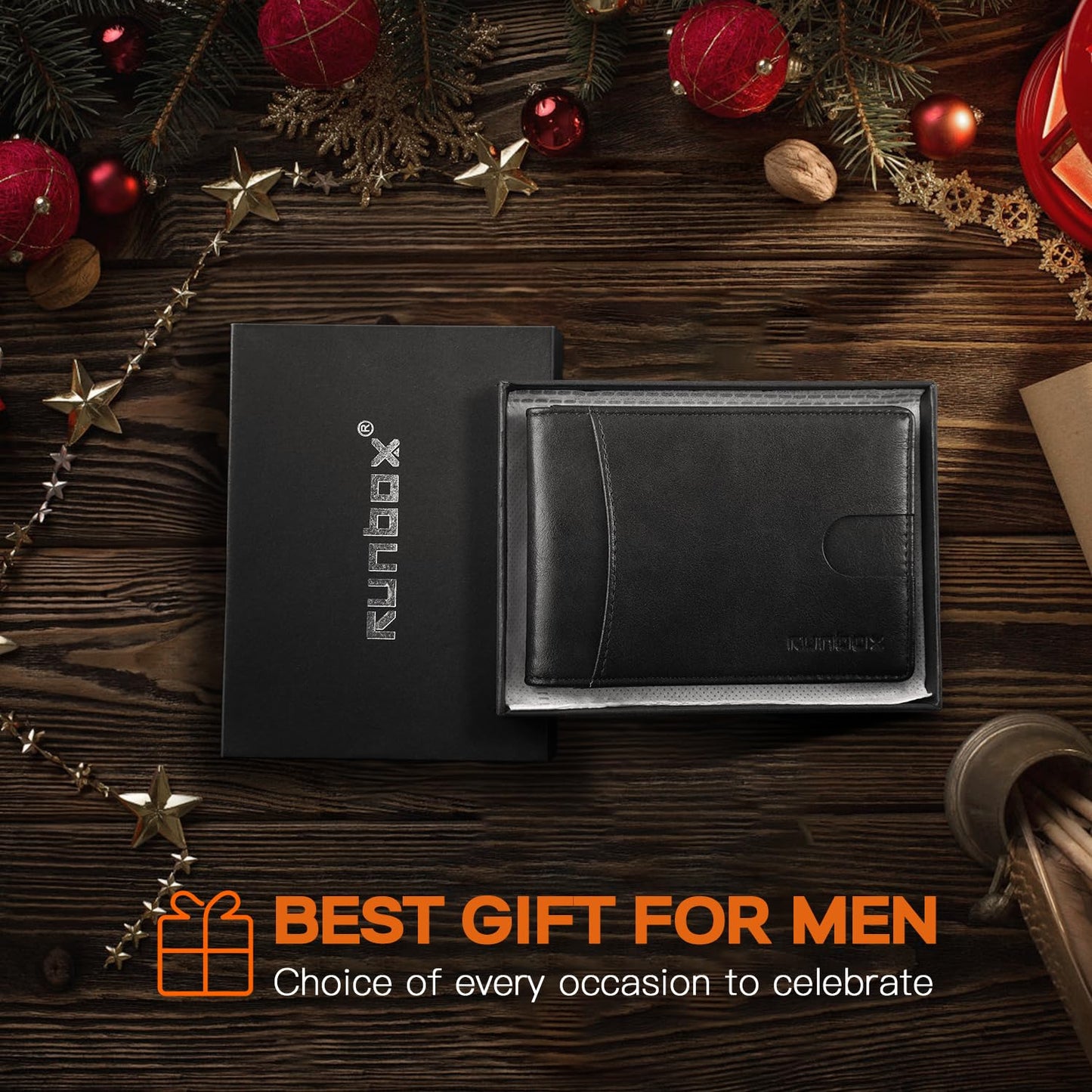 RUNBOX Slim Wallet for Men Genuine Leather RFID Blocking Bifold Minimalist Front Pocket Mens Wallet with Money Clip Thin Gift Box