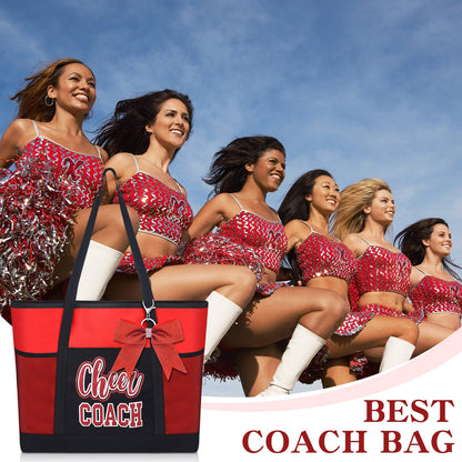 Cheer Coach Tote Bag for Women with Keychain Bow, 19.6x13.7x3.93'' Cheerleader Coach Bag Cheerleading Gift