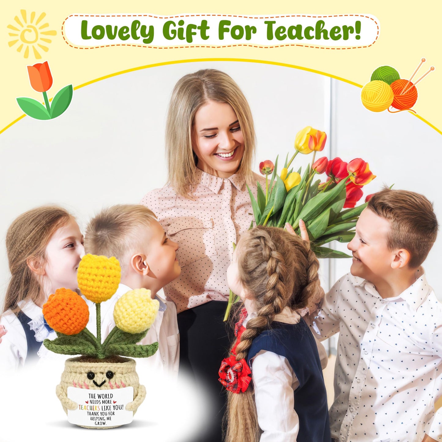 OASSIE Teacher Appreciation Gifts for Women Men - Handmade Positive Tulip Crochet Flowers - Teachers Day Graduation Birthday Thank You Appreciation School Retirement Gifts for Teachers from Student