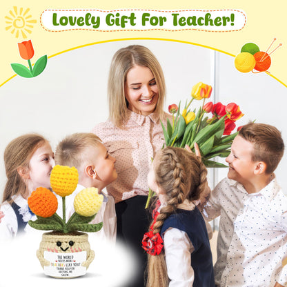 OASSIE Teacher Appreciation Gifts for Women Men - Handmade Positive Tulip Crochet Flowers - Teachers Day Graduation Birthday Thank You Appreciation School Retirement Gifts for Teachers from Student
