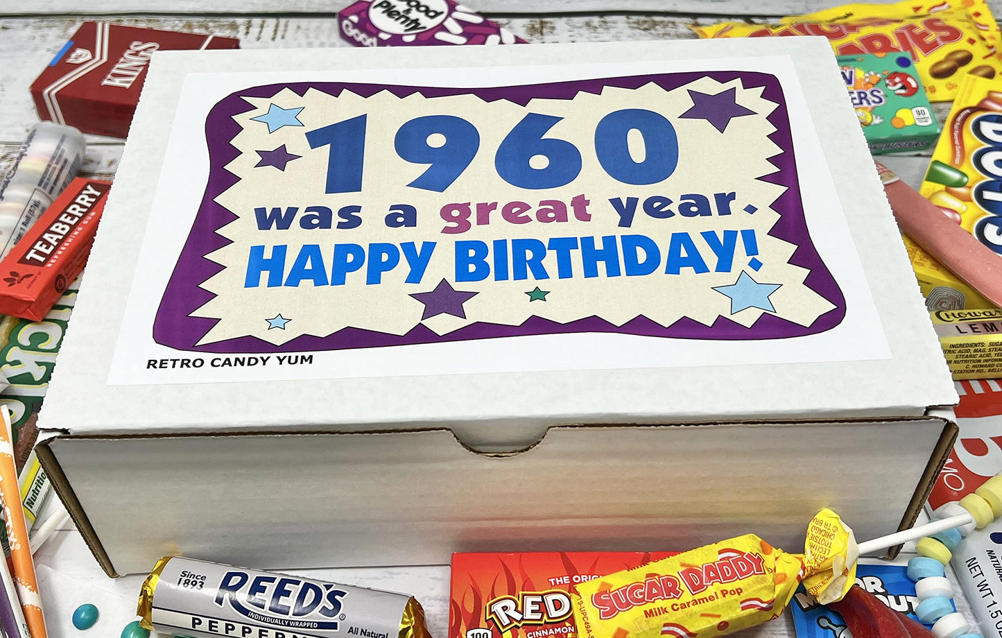 RETRO CANDY YUM ~ 1960 66th Birthday Gift Box Nostalgic Candy Mix from Childhood for 66 Year Old Man or Woman Born 1960 Jr