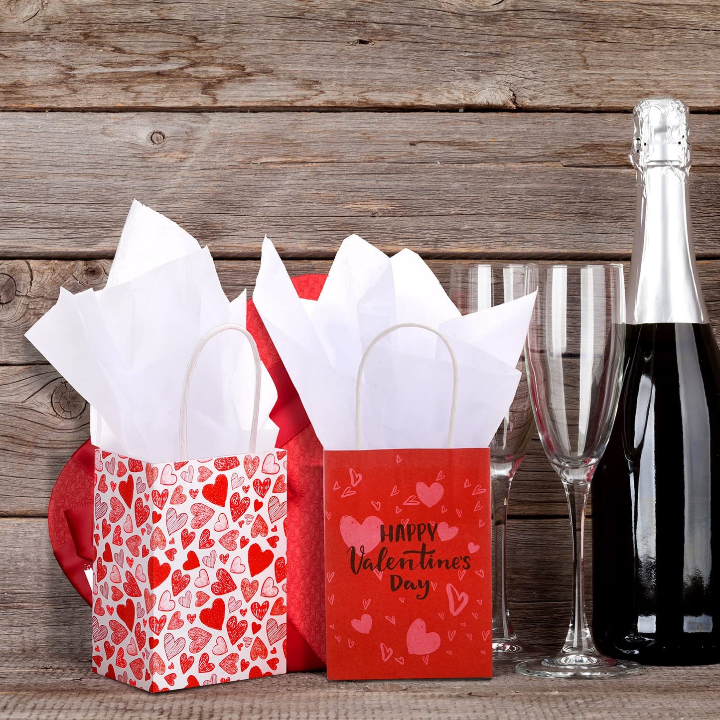 Spakon 8 Pcs Valentines Day Gift Bags Valentines Paper Gift Bags with Handles Bag for Cards, Galentines, Teacher Present, Classroom Party, Wedding Birthday Party Favor (5.5 x 4 x 2.75 Inch)