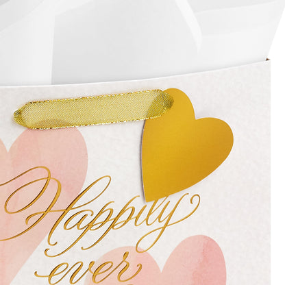 Hallmark 7" Medium Horizontal Gift Bag with Tissue Paper (Happy Ever After) for Weddings, Engagements, Bridal Showers