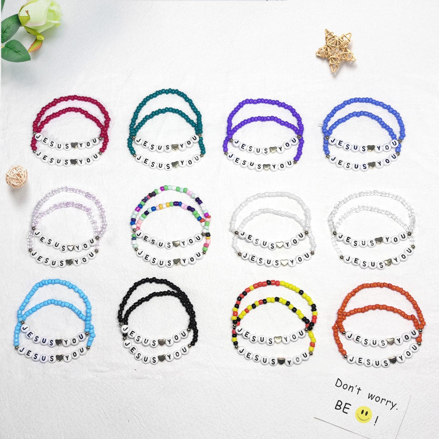 24PCS Jesus Loves You Bracelets Friendship Bracelets Bulk Christian Friendship Jewelry Easter Gifts for Women Men Inspirational Religious Gift