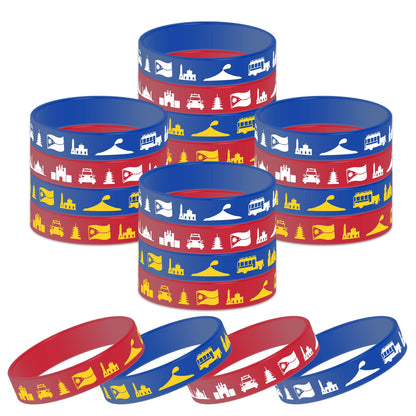 CupaPlay Philippines Filipino Rubber Bracelets 24PCS Silicone Wristbands Carnival Flags Themed Party Favors and Supplies Decorations Filipino National Day Country Independence Day Celebrations