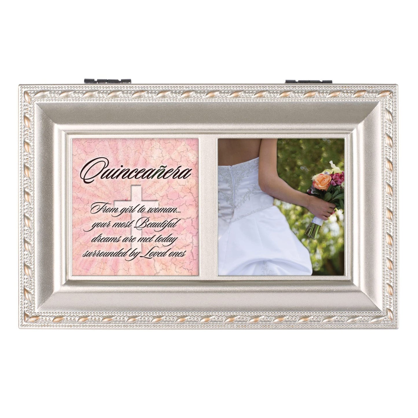 Cottage Garden Quinceañera from Girl to Woman Champagne Rope Trim Petite Music Box Plays Light Up My Life
