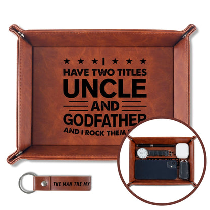INNObeta Godfather Gifts Valet Tray, Desktop Storage Organizer PU Leather Bedside Tray Key Coin Holder for Godfather, Perfect for Birthday, Christmas Father's Day - I Have 2 Titles