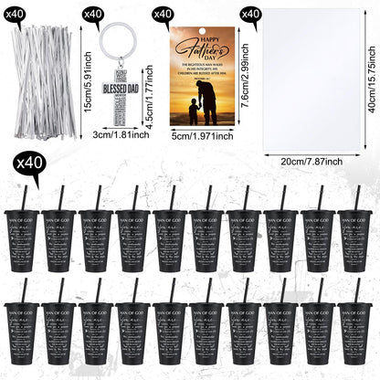 Skylety 40 Sets Father's Day Cup Gift Set Inspirational Christian Gift Bible Verse Tumbler Bulk Cups with Lids and Straws 24 oz Plastic Tumbler Religious Plastic Cup for Church Party Favor