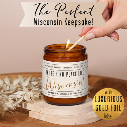 Wisconsin Gifts, Wisconsin Decor for Home - 'There's No Place Like Wisconsin Candle, w/Vanilla & Buttery Icing I Wisconsin Souvenirs I Wisconsin State Gifts I 9oz Jar, 50Hr Burn, USA Made