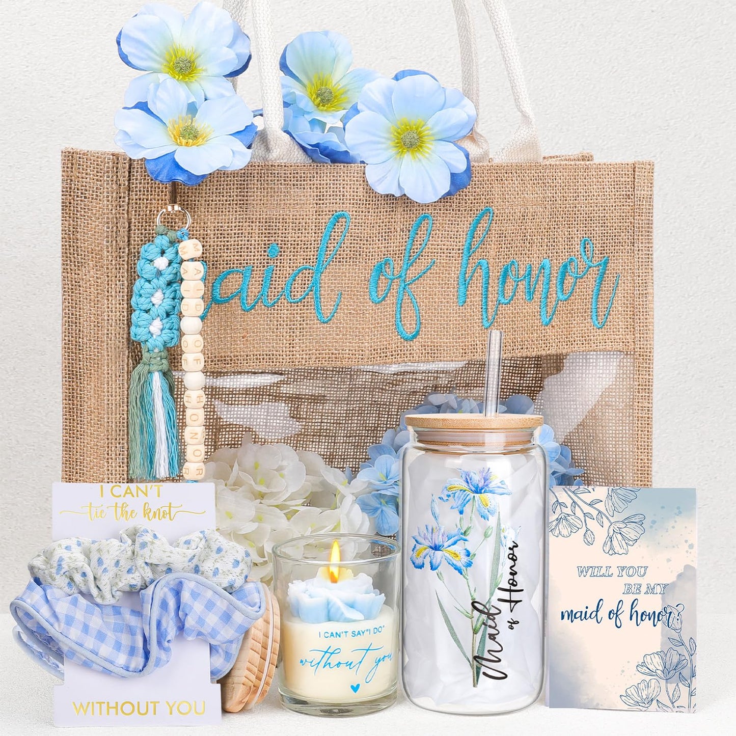 Elysirise Maid of Honor Gifts,Will You Be My Maid of Honor Proposal Tote Bag Glass Cup Gifts for Wedding Day