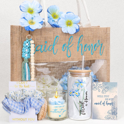 Elysirise Maid of Honor Gifts,Will You Be My Maid of Honor Proposal Tote Bag Glass Cup Gifts for Wedding Day