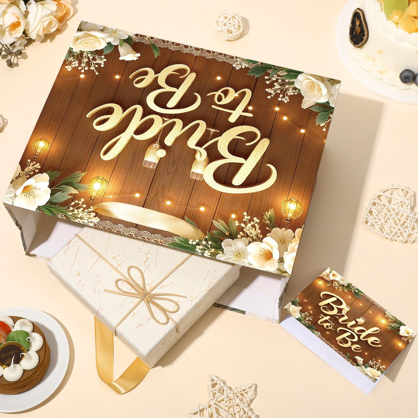 Woosytoo 1PC Brown Bride Gift Bag, Bridal Shower Gift Bags with Card and Tissue Paper, Bridal to Be Gift Wrapping Paper Bag for Bachelorette Engagement Wedding Shower Party Favor Bag