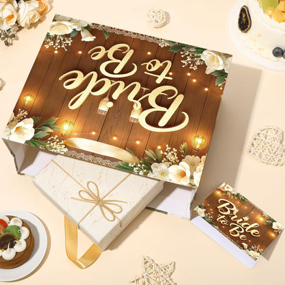 Woosytoo 1PC Brown Bride Gift Bag, Bridal Shower Gift Bags with Card and Tissue Paper, Bridal to Be Gift Wrapping Paper Bag for Bachelorette Engagement Wedding Shower Party Favor Bag