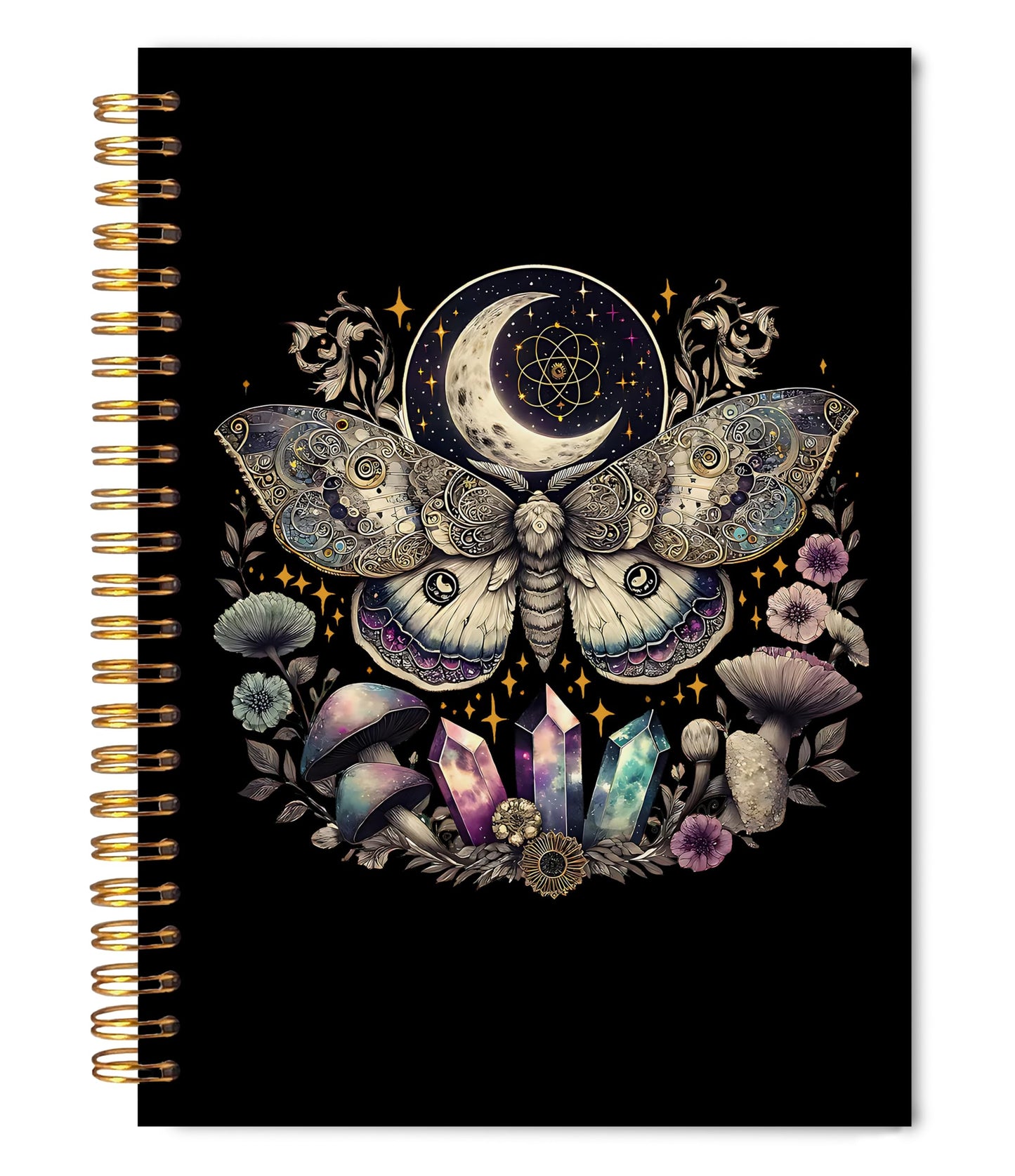 Witchy Celestial Butterfly Spiral Notebook Journal 5.5x8.3, Dark Academia Moth Crystals Botanical Journal for Women, Witchy Gifts for Women, Gothic Witch Journaling Notebooks