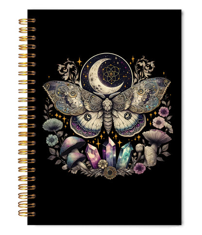 Witchy Celestial Butterfly Spiral Notebook Journal 5.5x8.3, Dark Academia Moth Crystals Botanical Journal for Women, Witchy Gifts for Women, Gothic Witch Journaling Notebooks
