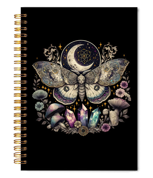 Witchy Celestial Butterfly Spiral Notebook Journal 5.5x8.3, Dark Academia Moth Crystals Botanical Journal for Women, Witchy Gifts for Women, Gothic Witch Journaling Notebooks