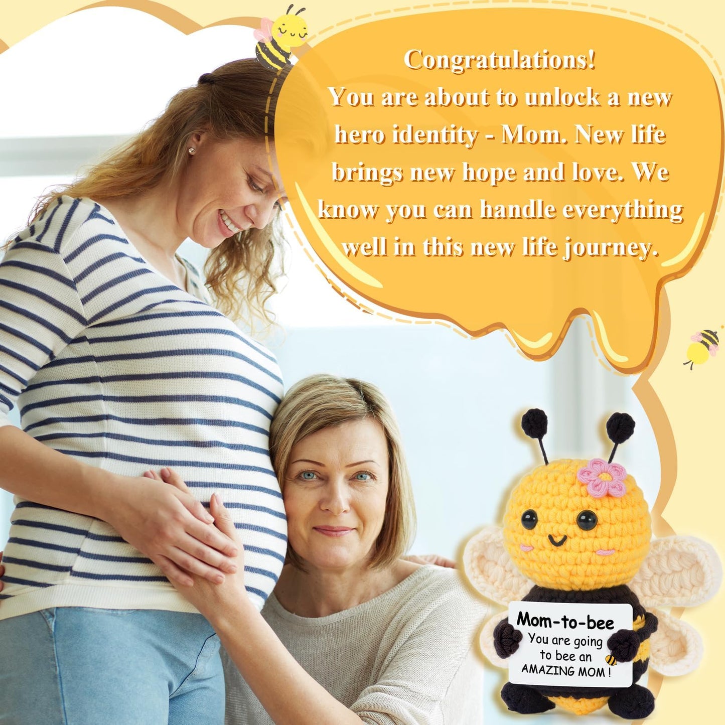 Mom to Be Gifts, Pregnancy Gifts for Expecting Mom, First Time Moms, Wife, Friend, Sister, Mommy to Be Gift, Gift for Pregnant Women, Cute Handmade Crochet Bee Support Present