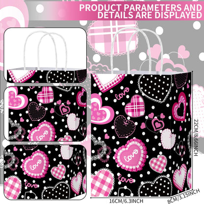 W WINTMING 12PCS Mother Day Gift Bag with Handles Love Pink Red Mother's Day Bags Valentines Goodie Bags for Anniversary Mother’s Day Gift Wrapping Bag