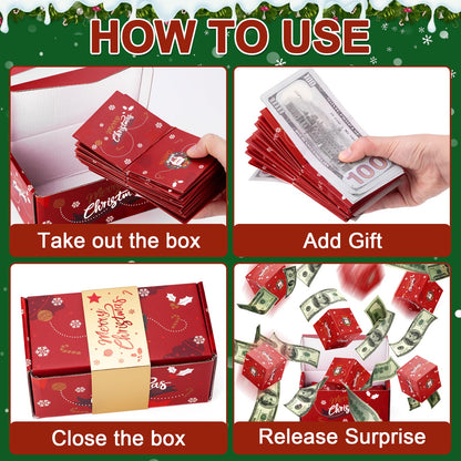 Surprise Gift Box Explosion for Money, Exploding Money Gift Boxes for Cash, Money Gift Boxes for Cash Pop Up, Chritmas, Birthday Anniversary Valentine Proposal (12 Bounces, Red)