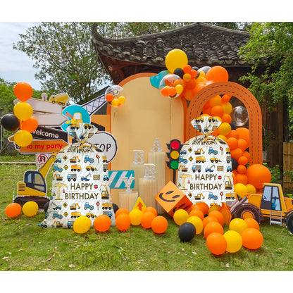 2Pcs Extra Large Construction Birthday Plastic Gift Bag for Boys 36x56 Inch Jumbo Gift Bags Trucks Excavators Cranes Vehicle-Themed Kids Happy Birthday Parties Favors Decorations