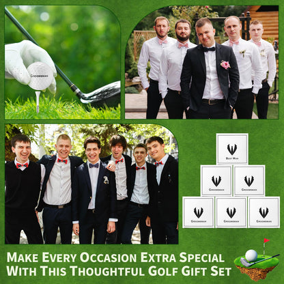 Funnymoom 36 Pcs Golf Groomsman Proposal Gift Box Set of 6, Golf Ball Tees Keychain Whiskey Glass with Invitation Cards Accessories for Wedding Best Men DIY Gifts