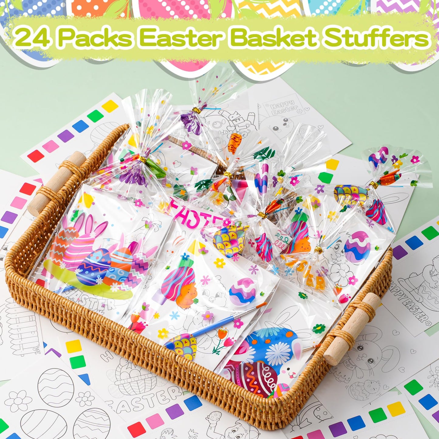 Easter Gifts for Kids, 24 Pack(192 PCS) Water Coloring Books with Goodie Bags Bulk for Easter Basket Stuffers Classroom Prizes School Activities Supplies Easter Crafts Toys Party Favors