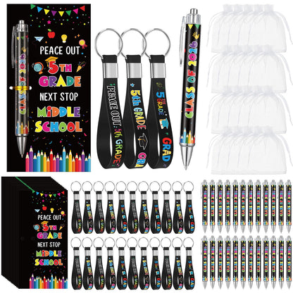 Sayglossy 24 Set 5th Grade Graduation Party Decorations Bulk Class of 2026 Ballpoint Pens Silicone Keychain with Inspirational Greeting Cards Fifth Grade Graduation Party Supplies for Students Gifts