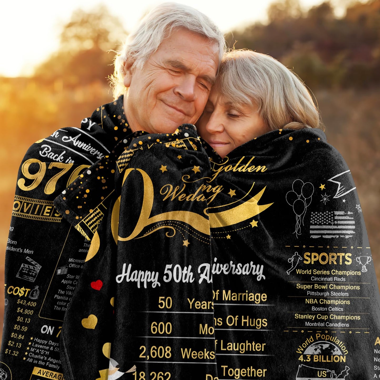 elseven 50th Anniversary Wedding Gift 50th Wedding for Her 50 Year Anniversary for Couples Wife Husband Best Anniversary Blanket Present Throw Blanket 50x60 Inch, Golden