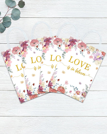 Tyndallrays 16 Pieces Love is in Bloom Floral Bridal Shower Gift Bags with Handles for Bridal Shower, Bachelorette, Wedding, Engagement Parties