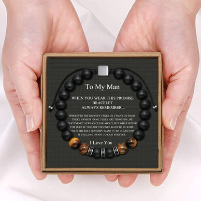JoycuFF Gifts for Men Natural Tiger Eye Black Matte Agate Bracelets, Fathers Day Anniversary Christmas Birthday Gifts for Him Boyfriend Husband Brother from Girlfriend Wife, To My Man Bead Bracelets