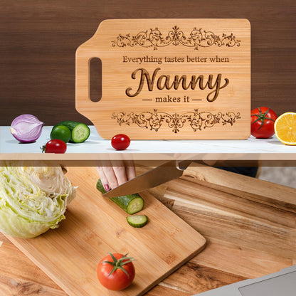 AceThrills Nanny Gifts for Nanny for Birthday from Grandkids - Engraved Bamboo Cutting Board 12.3"L × 8.7"W × 0.4"Th