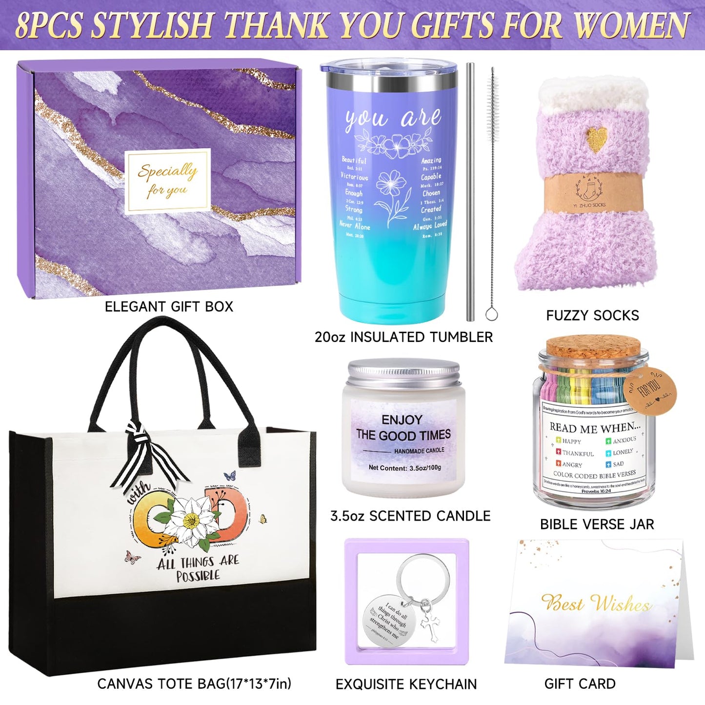 Thank You Gifts for Women, Boss Day Gift Set w/Canvas Tote Bag Tumbler, Birthday Christmas Appreciation Gift Basket for Women