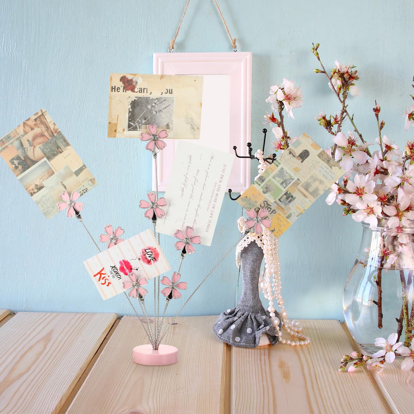Tandefio Gift Card Tree Holder Clip, 8 Branch Multiple Money Family Photo Tree Christmas Card Holder with Clips Picture Frame Stand for Memo Note Wedding Photo Display Office Desk Decor(Pink)