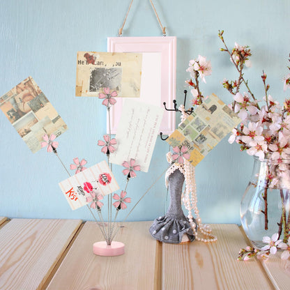 Tandefio Gift Card Tree Holder Clip, 8 Branch Multiple Money Family Photo Tree Christmas Card Holder with Clips Picture Frame Stand for Memo Note Wedding Photo Display Office Desk Decor(Pink)