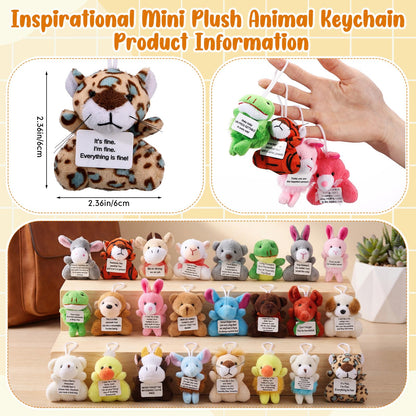 24 Pcs Easter Motivational Mini Plush Animal Keychains, Inspirational Animal Keychain with Quote Sign, Encouragement Positive Gifts for Easter Parties Goody Bags Colleague Staff