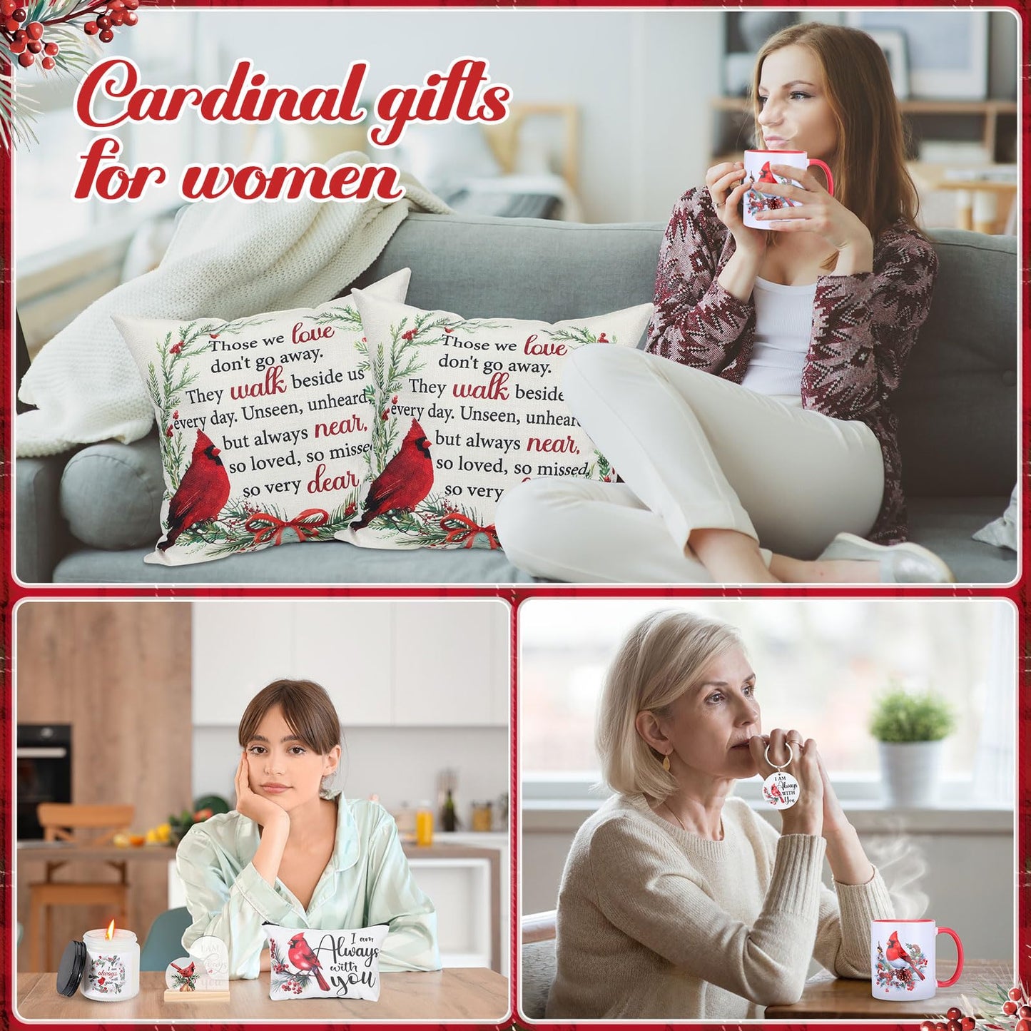 Buryeah 10 Pcs Cardinal Gift Set Sympathy Memorial Bird Present Box Include 60'' x 50'' Blanket Pillowcase Mug Makeup Bag Candle Keychain Decorative Stand Gift for Mother