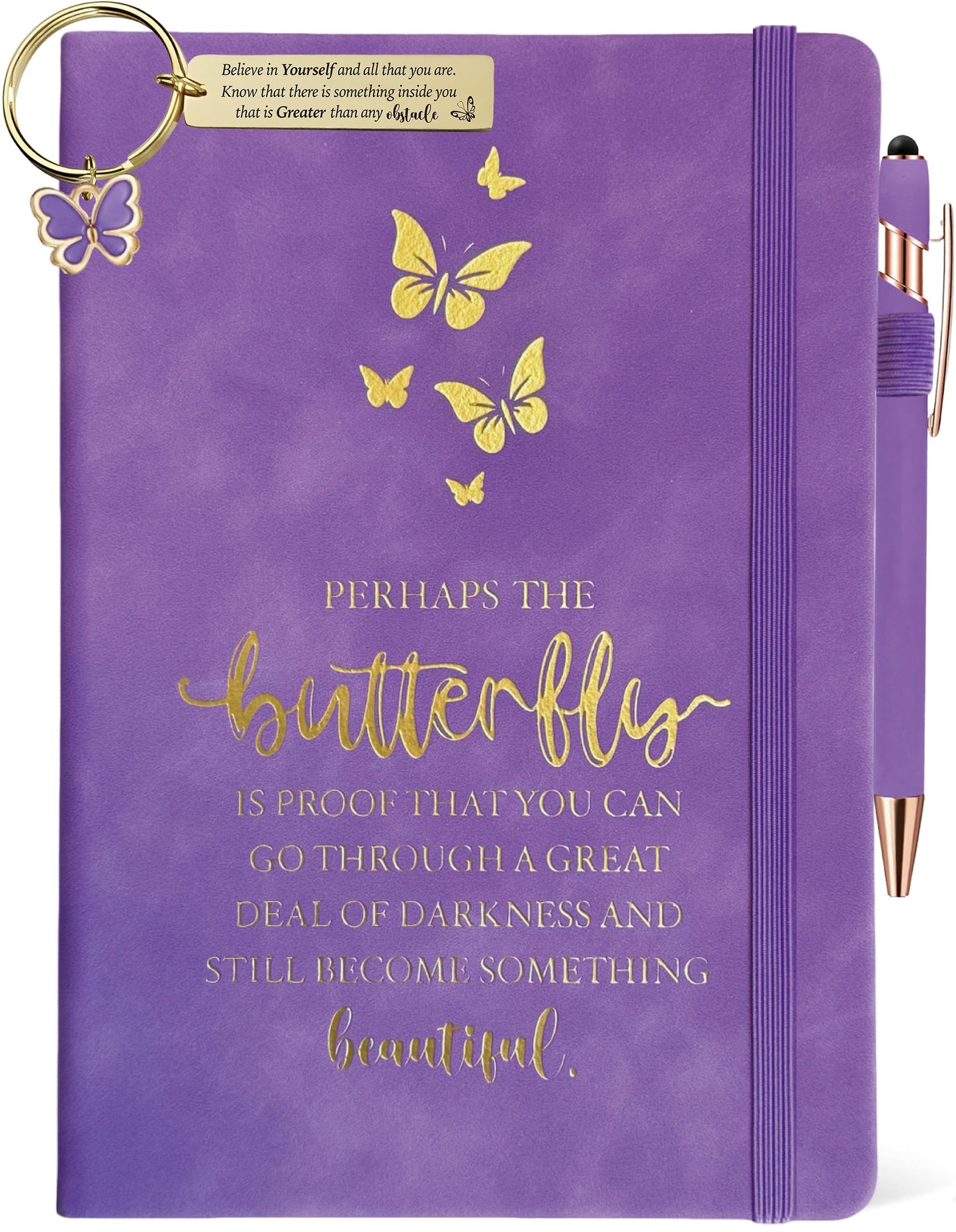 Butterfly Lover Gifts Women, Butterflies Journal 200 Pages Notebook A5 Lined with Pen and Keychain, Butterfly Inspirational Themed Gifts for Her Daughter Mom Birthday Retirement Christmas
