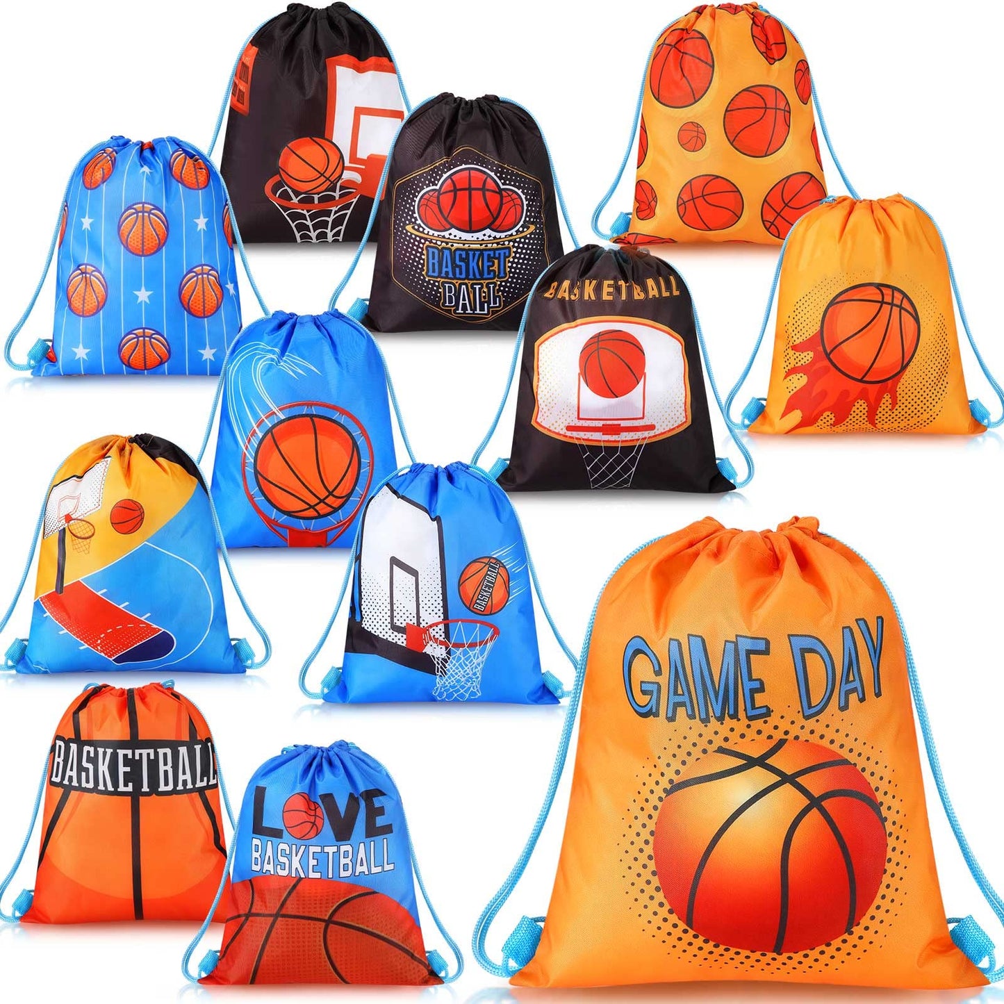 Shappy 12 Pack Basketball Drawstring Bags Party Favors, Basketball Goodie Backpack, Sports Drawstring Gift Bag for Birthday Party, School, Gym, Travel