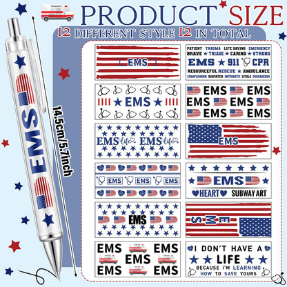 Motipuns 12 Pcs Emergency Medical Services Week Appreciation Gift EMS Gifts Pen for Women Paramedics Ballpoint Pens EMT First Responders Party Favor for Doctor EMS Nurse Graduation Office Accessories