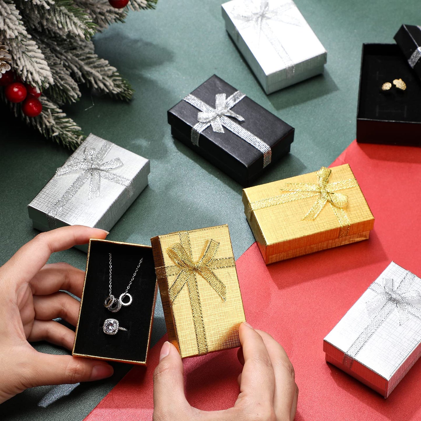 Kenning 36 Pcs Jewelry Gift Boxes Set Small Gift Boxes Bulk with Lids, 2 x 3.1 x 1.1 Inches, Mother 's Day Ribbon Bowknot for Rings Earrings Bracelet Necklace for Wedding Birthday Mother's Day