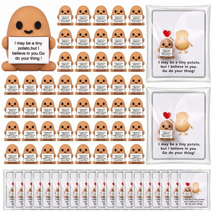 Gejoy 50 Sets Positive Mini Figurines Gifts Miniature Emotional Mini Rubber Toy with Positive Card Gift Bags Inspirational Birthday Gifts for Coworkers Employees (Potato)