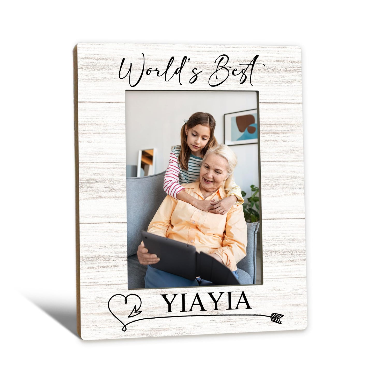 Yiayia Gifts Picture Frame 5x7, Grandma Photo Frame, Christmas Mothers Day Birthday Gifts for Yiayias from Grandkids, World's Best Yiayia Wooden Picture Photo Frames for Desk Home Room Decor
