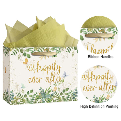 HAHZY Wedding Gift Bag, Bridal Shower Wrapping Paper - Tissue Paper and Greeting Card, Wedding Wrapping Paper, Bridal Gift Bag Engagement Gift Bags for Bride to Be Anniversary Engagement Gifts