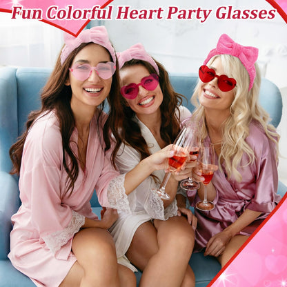 12 Sets Galentines Gifts Bulk for Girl Women Valentines Day Gifts Pink Heart Rimless Sunglasses Spa Bow Headband for Washing Fluffy Soft Socks Spa Sleepover Party Favor