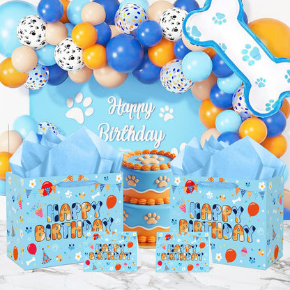 Cartoon Blue Dog Birthday Gift Bag with Wrapping Paper and Greeting Card Cute Blue and Orange Dog Gift Wrap Paper Bags Large Cartoon Birthday Party Favor Bags Decorations for Girls Boys Party Supplies