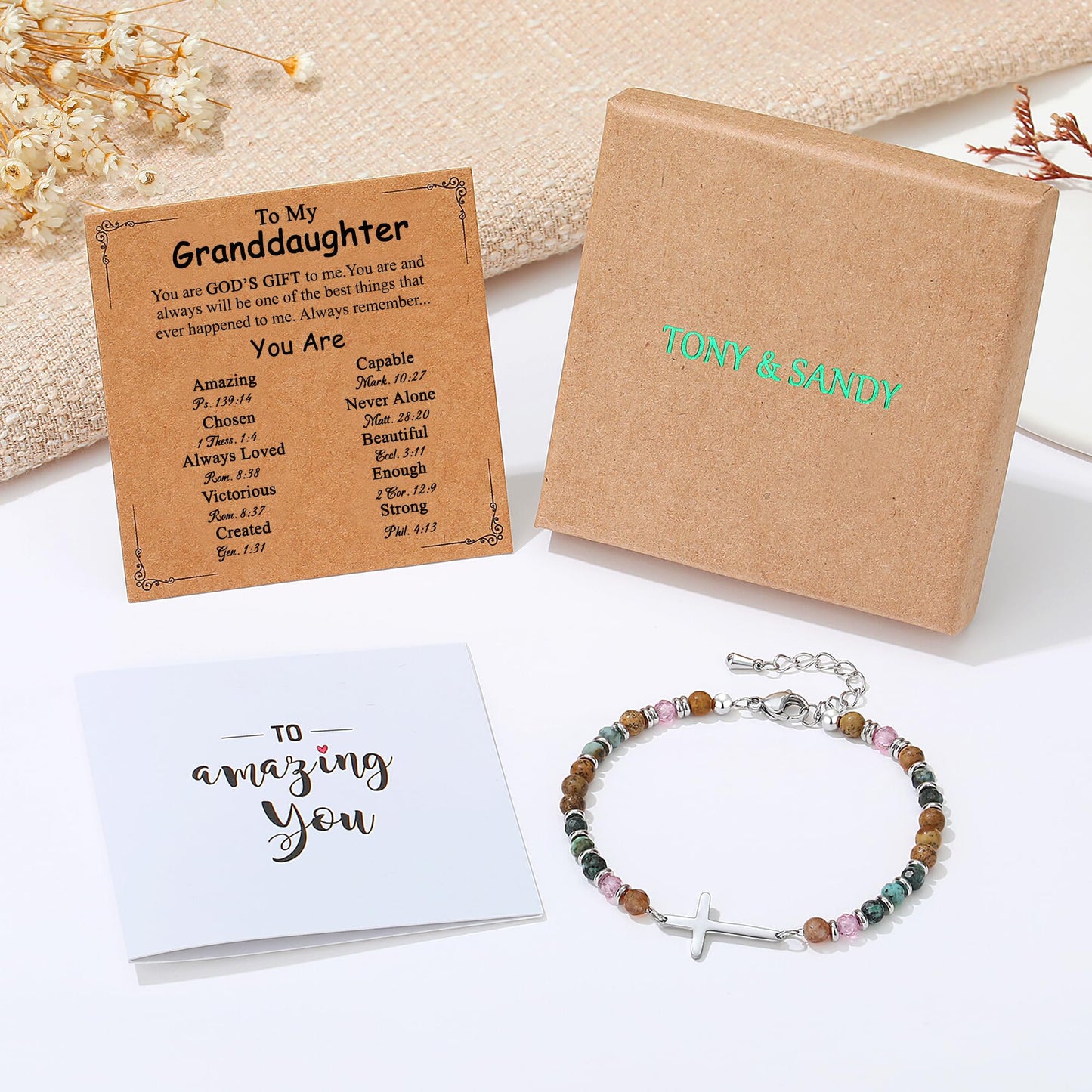 TONY & SANDY Christian Cross Bracelet for Women, Graduation Gifts for Teens Kids Girls, Confirmation Baptism Gifts, Unique Gift for Friends Daughter Mom Sister in Christ Birthday Christmas