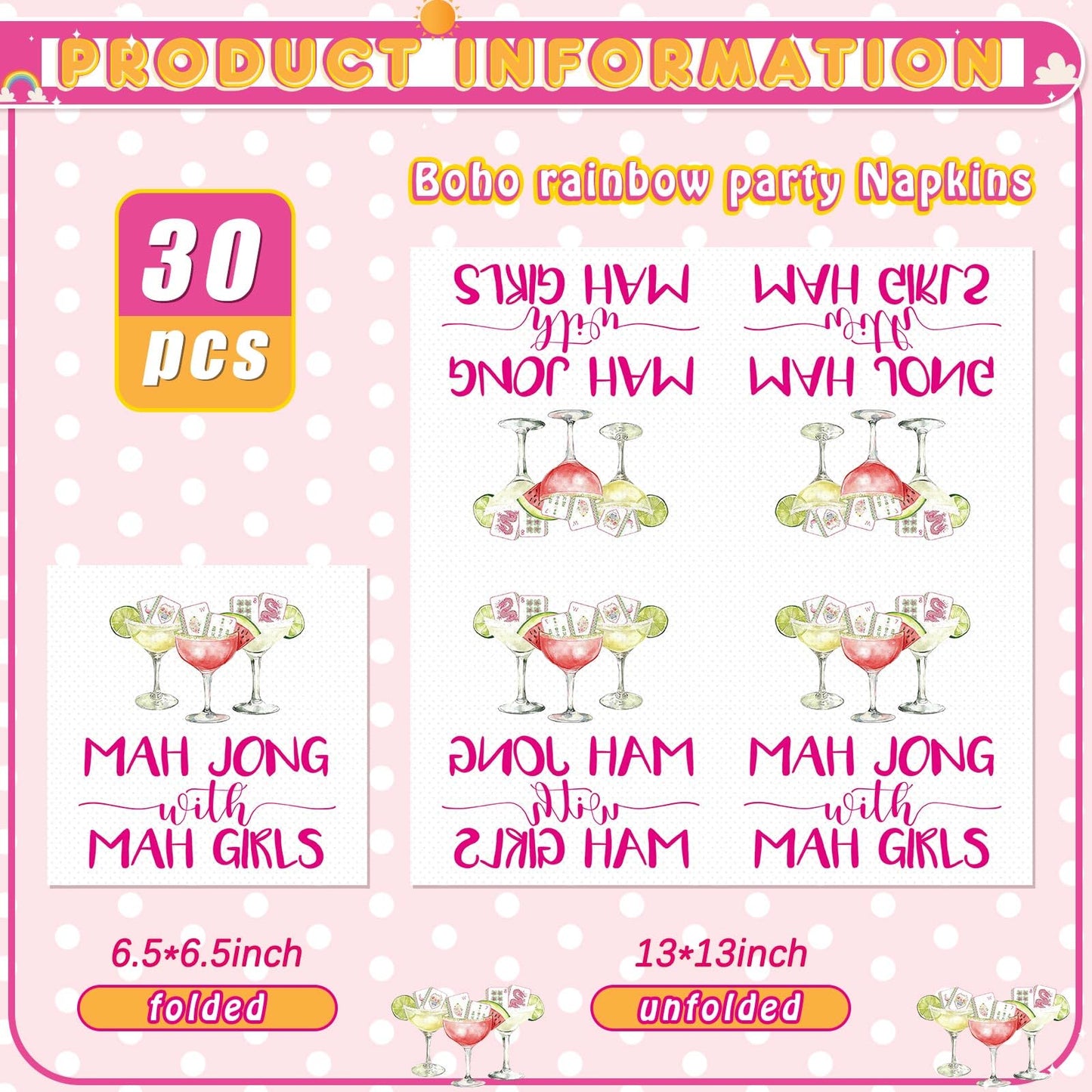 Gueevin 30 Pcs Mahjong Napkins Cocktail Paper 6.5 x 6.5 Inches Mahjong Party Supplies Gifts for Women Casual Gatherings Game Nights Birthday Party Dinner Home (Funny)