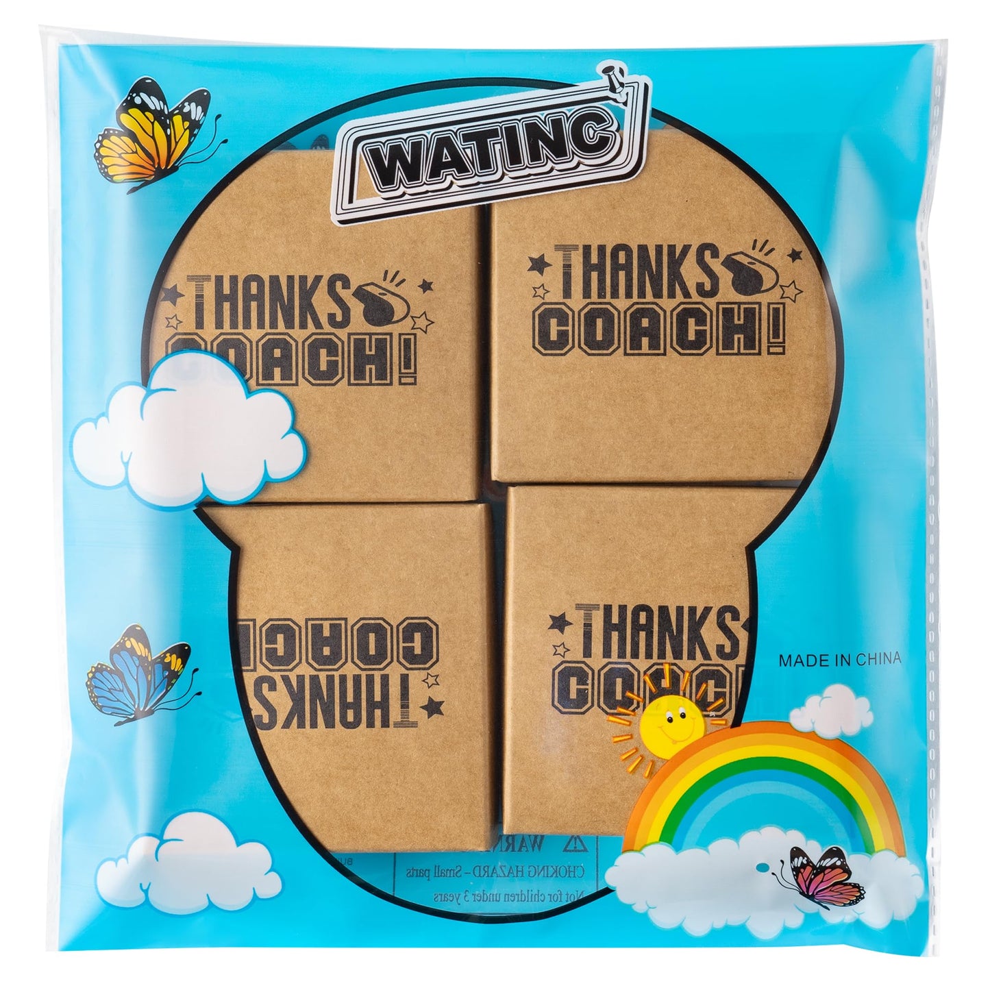WATINC Coach Appreciation Keychain Gift Set, 4Pcs Sport Match Cheer Keychains Keepsake Present with Thank You Packaging