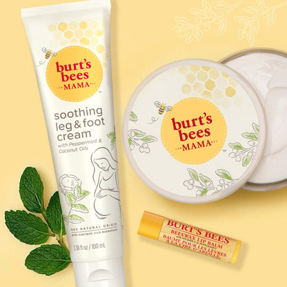 Burt's Bees Mama Gift Set, Includes Lip Balm, Leg and Foot Cream, and Belly Butter, Natural Origin Skin Care, 0.15 oz./3.38 oz./6.5 oz.